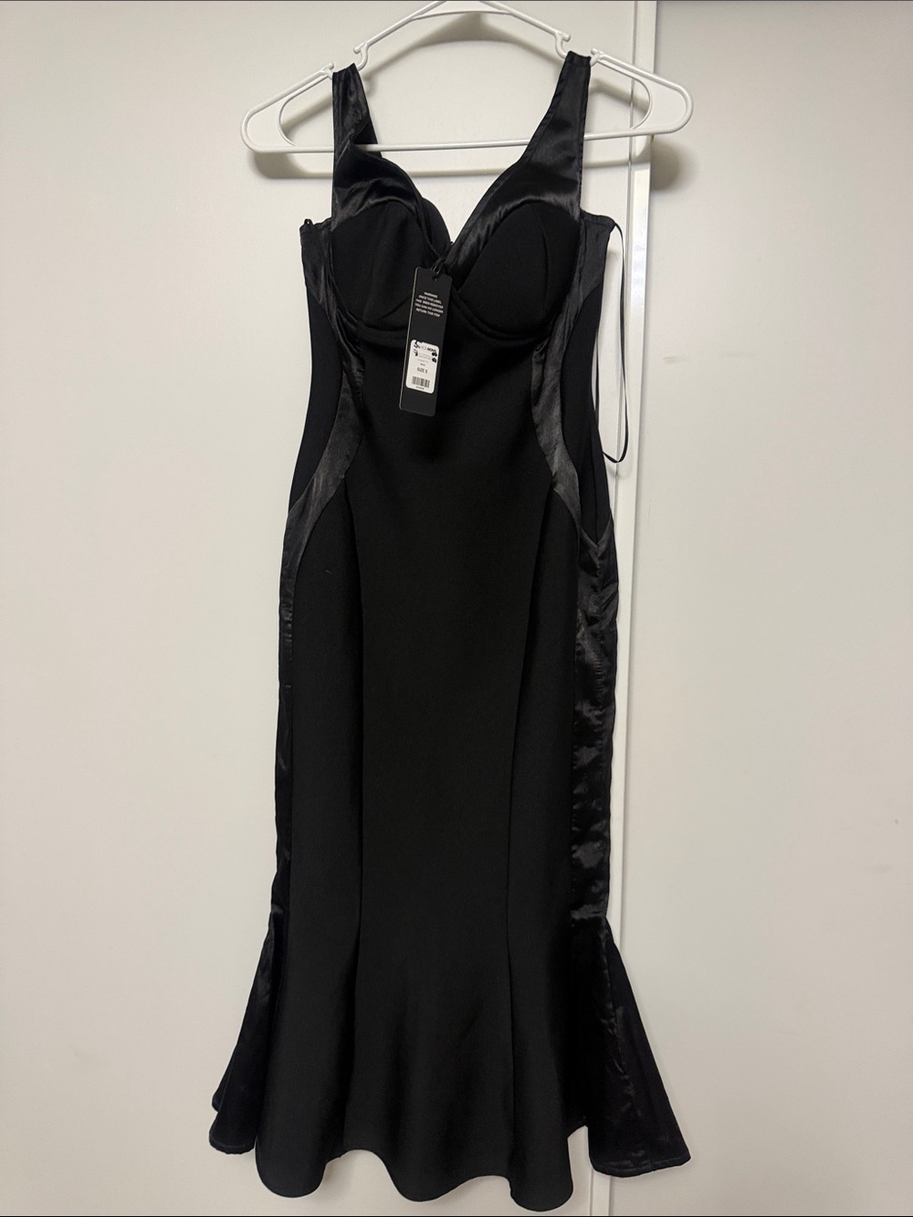 Fashion Nova Black Satin-Trim Midi Dress
